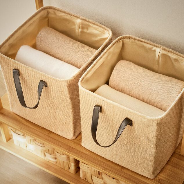 Pani&egrave;re Box Cube effet jute 31x31x31cm beige