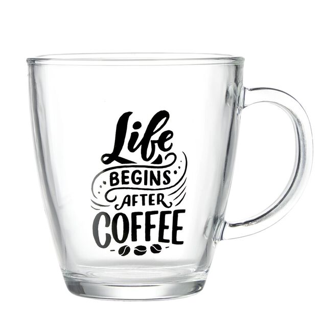 Mug en verre transparent Like Begins After Coffee 300ml