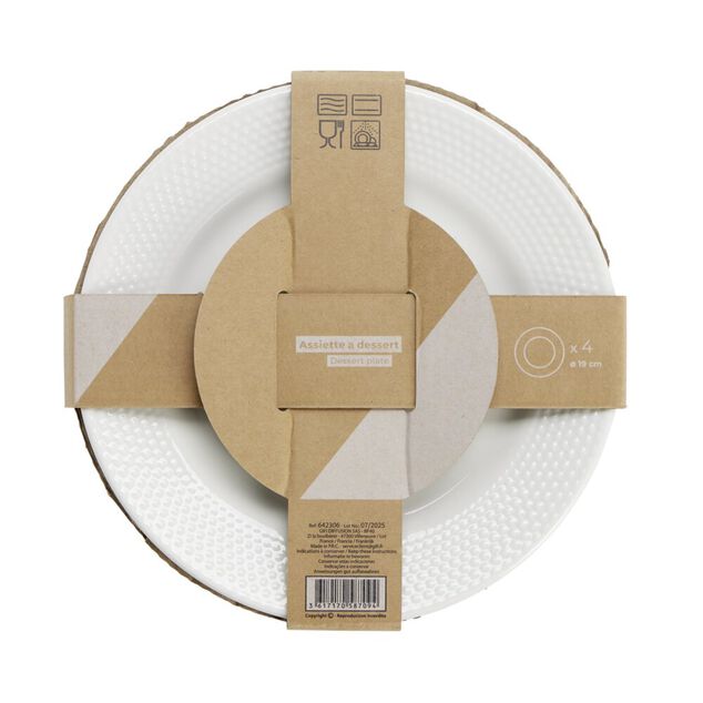 Assiette &agrave; dessert x4 porcelaine blanche &Oslash;20cm