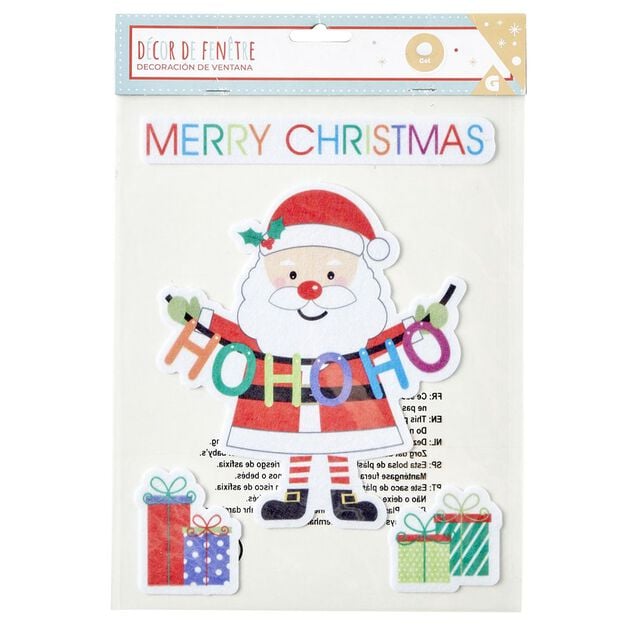 D&eacute;co fen&ecirc;tre feutre adh&eacute;sif Merry Christmas avec P&egrave;re No&euml;l L19xH25cm