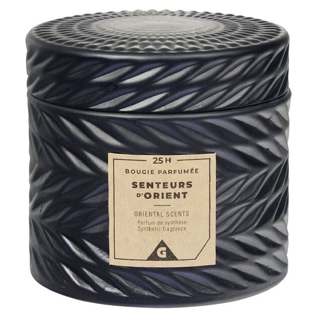 Bougie parfum&eacute;e noire design relief senteur d'Orient 25H