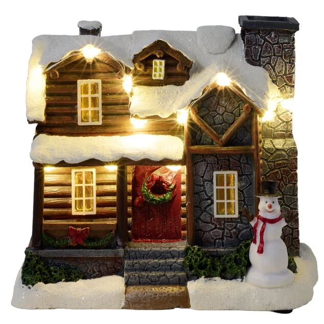 Village de No&euml;l LED anim&eacute; sc&egrave;ne fum&eacute;e de chemin&eacute;e 15x8xH13cm