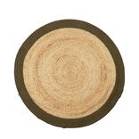 Tapis rond jute naturel contour vert &Oslash;90cm