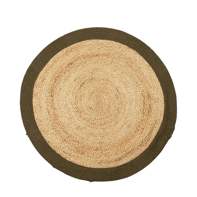 Tapis rond jute naturel contour vert &Oslash;90cm