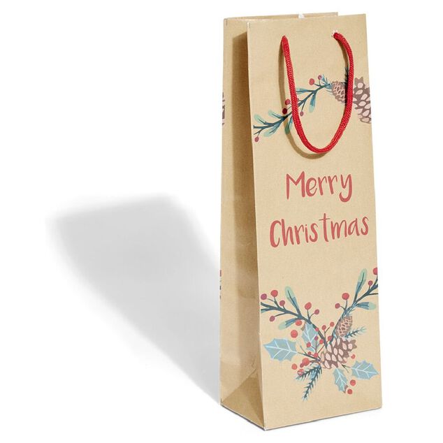 Sac bouteille Noël papier recyclé marron 12x8,5xH35cm (3 modèles)