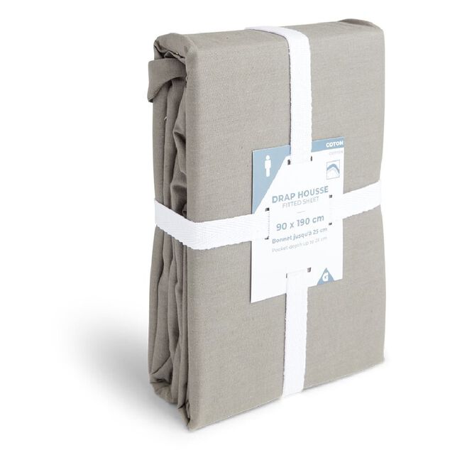 Drap housse 90x190cm 100% coton gris fonc&eacute;