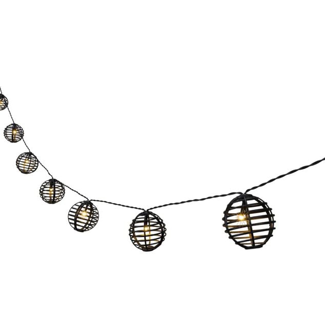 Guirlande lumineuse boules effet rotin noir 3,8m