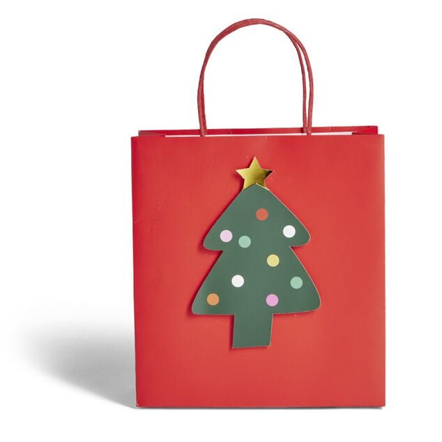 Sac cadeau No&euml;l rouge motif sapin 24xH25cm