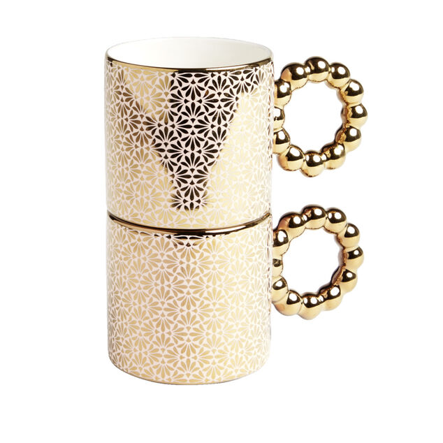 Lot de 2 mugs 30cl design chic rose et dor&eacute;