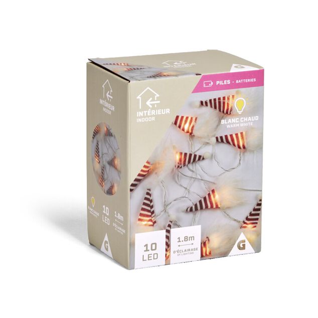 Guirlande lumineuse intérieur gnome 10LED blanc chaud à piles 1,8m