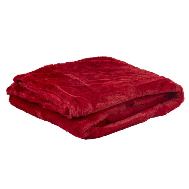 Plaid imitation fourrure uni rouge polyester 300 g/m&sup2;