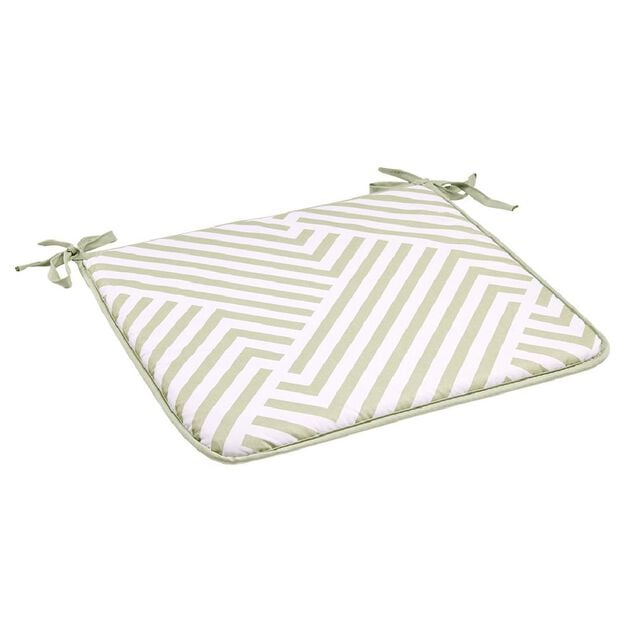 Galette de chaise de jardin r&eacute;versible uni vert biface ray&eacute; vert blanc