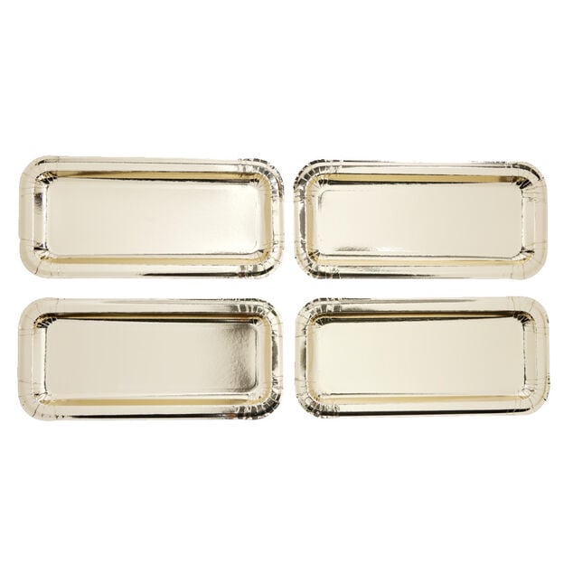 Plat &agrave; cake x4 en carton dor&eacute; 15,5x34cm