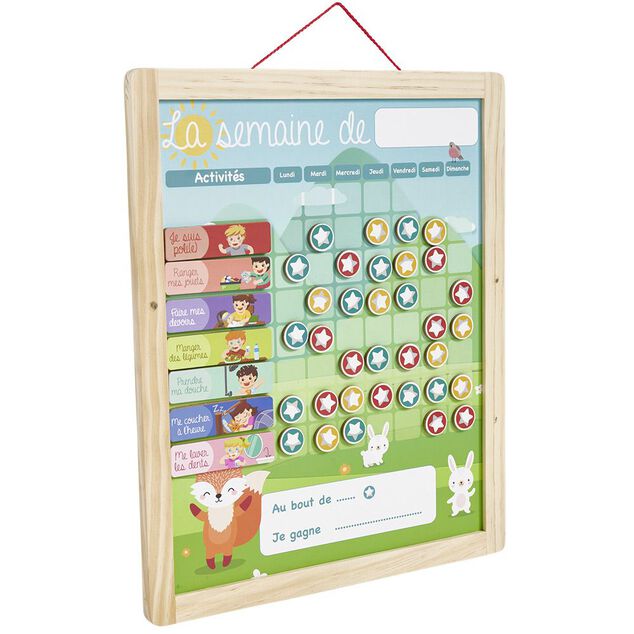 Tableau organisation enfant activit&eacute;s responsabilit&eacute;s en bois