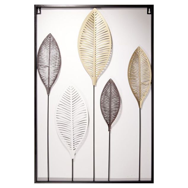 Cadre d&eacute;co 5 feuilles en m&eacute;tal L53,5xH81,5 cm
