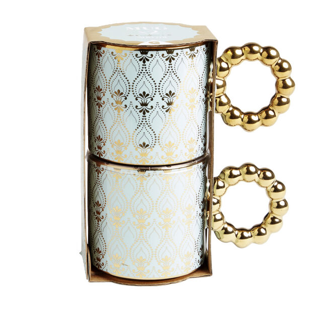 Lot de 2 mugs 30cl design chic bleu clair et dor&eacute;