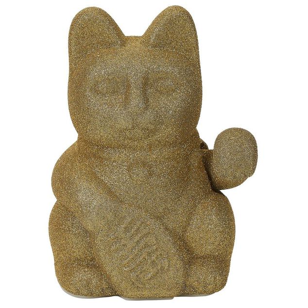 Chat porte-bonheur velours vert 11xH15x9cm