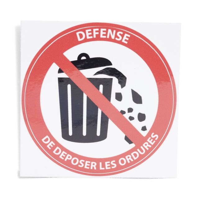 Signal&eacute;tique adh&eacute;sive "D&eacute;fense de d&eacute;poser les ordures" - 8x8 cm
