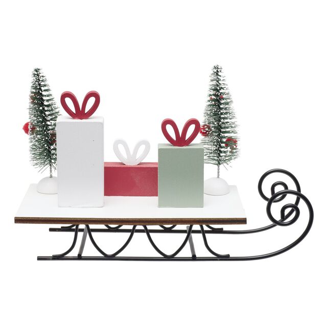 Luge de No&euml;l d&eacute;corative avec cadeaux L19,5cm