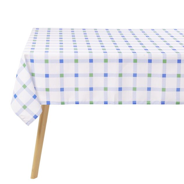 Nappe rectangulaire en coton blanc vichy bleu vert 150x250cm