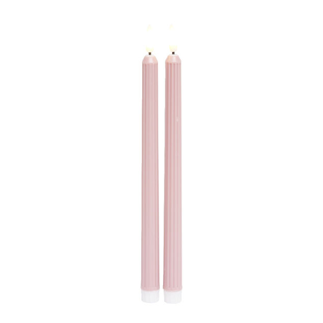 Lot de 2 bougies chandelles LED roses &Oslash;2,2xH22,5cm