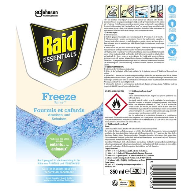 Spray antirampant Raid Freeze fourmi et cafard 350ml
