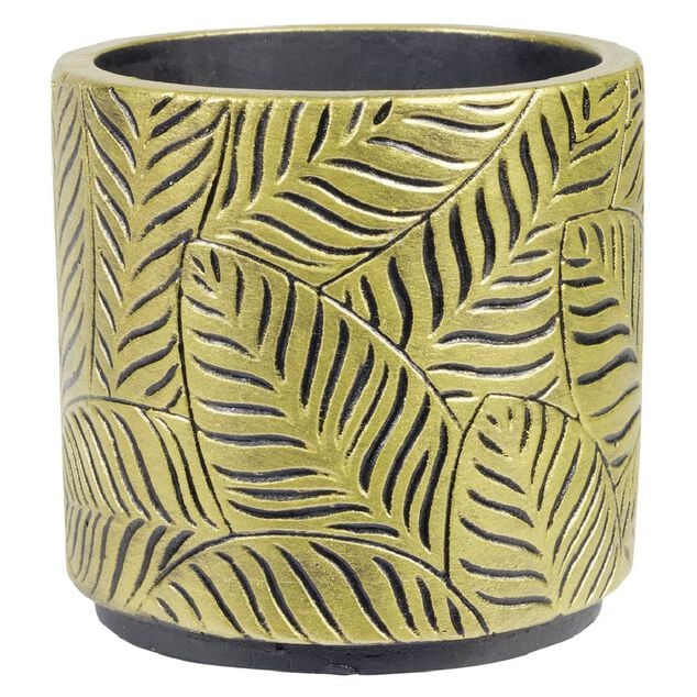 Cache pot ciment noir et dor&eacute; 10,7xH10,7cm