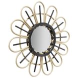 Miroir rond en rotin naturel et noir &Oslash;39,5cm
