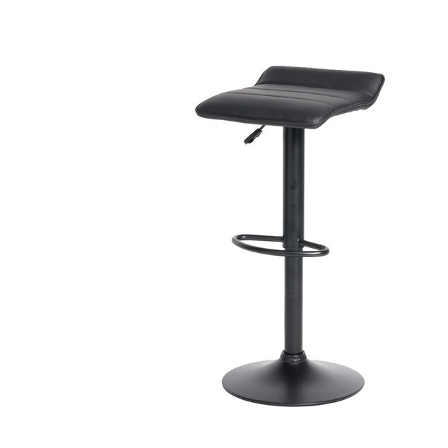 Tabouret de bar Majestik assise carr&eacute;e simili noir et pied m&eacute;tal r&eacute;glable H84cm