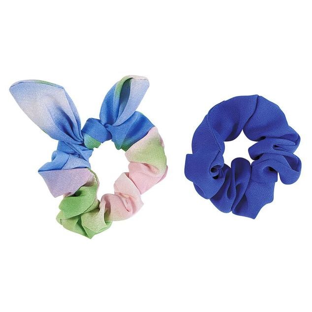 Chouchou en mousseline bleu et multicolore x 2