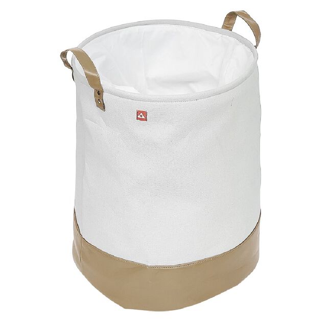 Panier &agrave; linge rond blanc et beige 56L