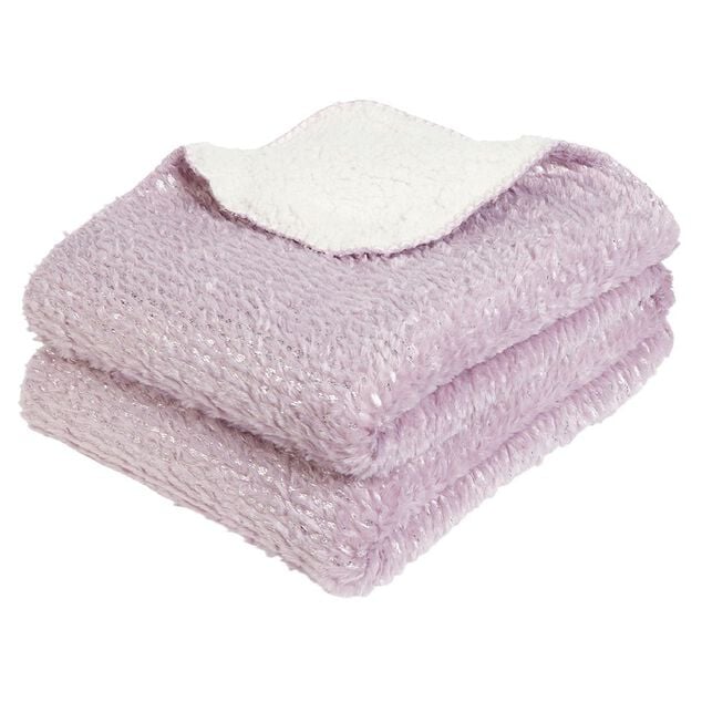 Plaid violet paillet&eacute; avec dos sherpa 130x160 cm