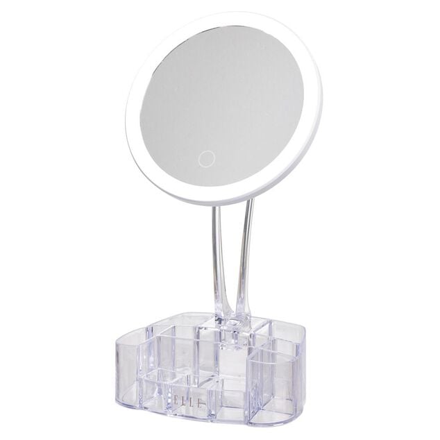 Miroir &agrave; LED avec rangement transparent