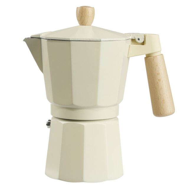 Cafeti&egrave;re style traditionnel 270ml aluminium beige poign&eacute;e bois H19cm