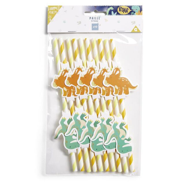 Paille d&eacute;cor dinosaure x10
