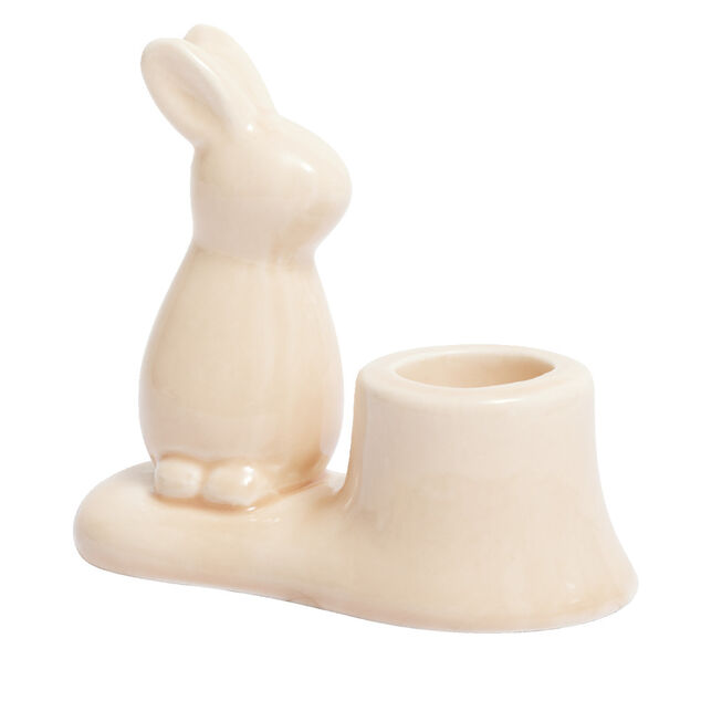 Bougeoir en céramique avec lapin couleur pastel 9,5x5xH8,5cm (3 modèles)