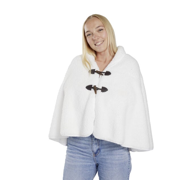 Veste plaid ch&acirc;le moutonn&eacute; blanc 75x150cm avec boutons &agrave; brandebourg