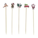 Pic à cocktail en bois décor Noël L13cm 20 pièces