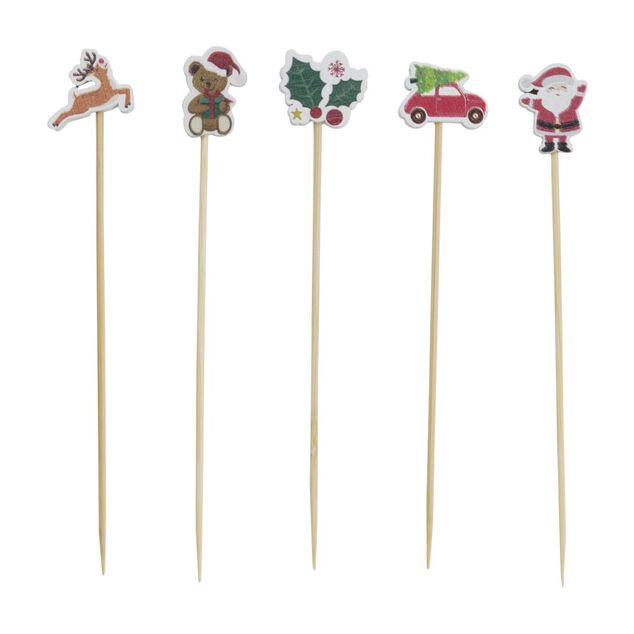 Pic à cocktail en bois décor Noël L13cm 20 pièces