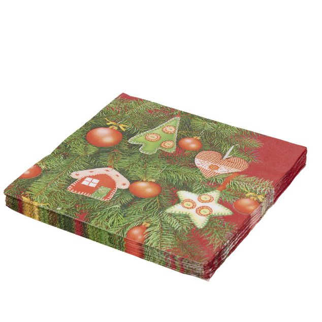 Serviette en papier 4 plis X20 pcs imprim&eacute; sapin de No&euml;l d&eacute;cor&eacute; 33X33 cm vert