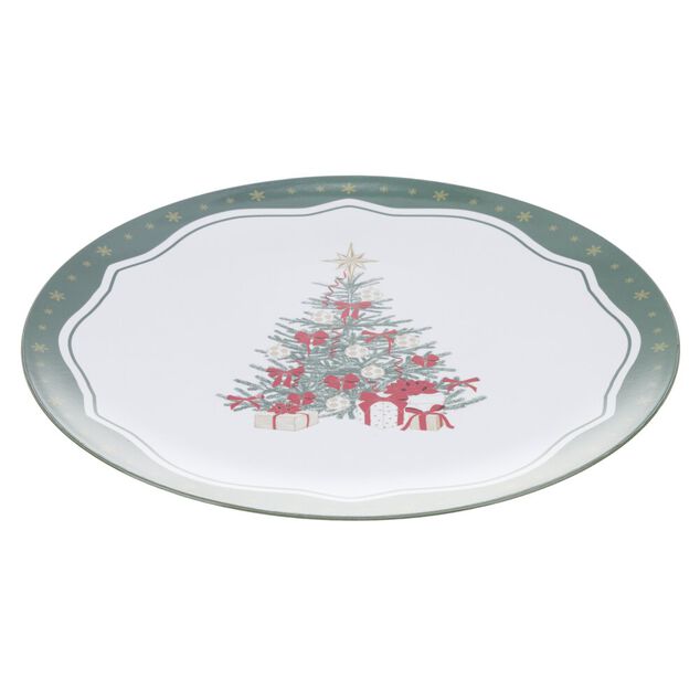 Sous-assiette imprim&eacute; contour vichy et branche de houx &Oslash;33 cm vert