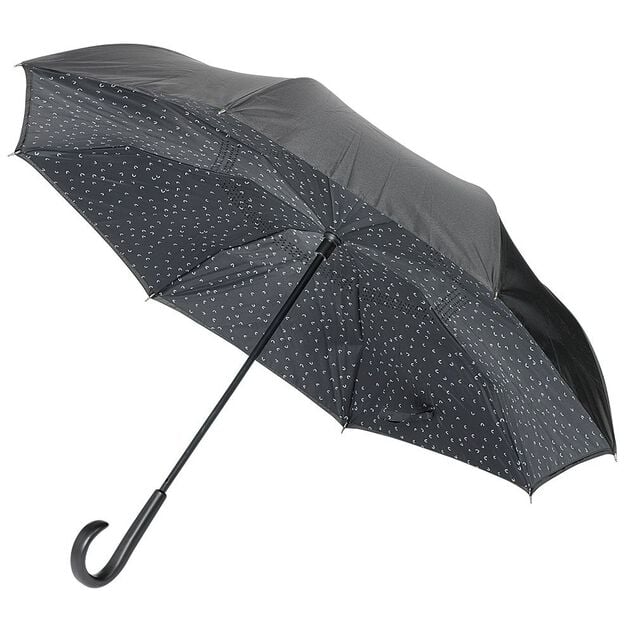 Parapluie invers&eacute; noir &agrave; motifs blancs