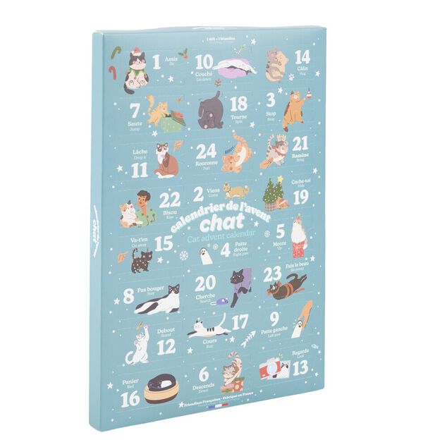 Calendrier de l'Avent pour chat avec friandises papier L21X33 cm bleu