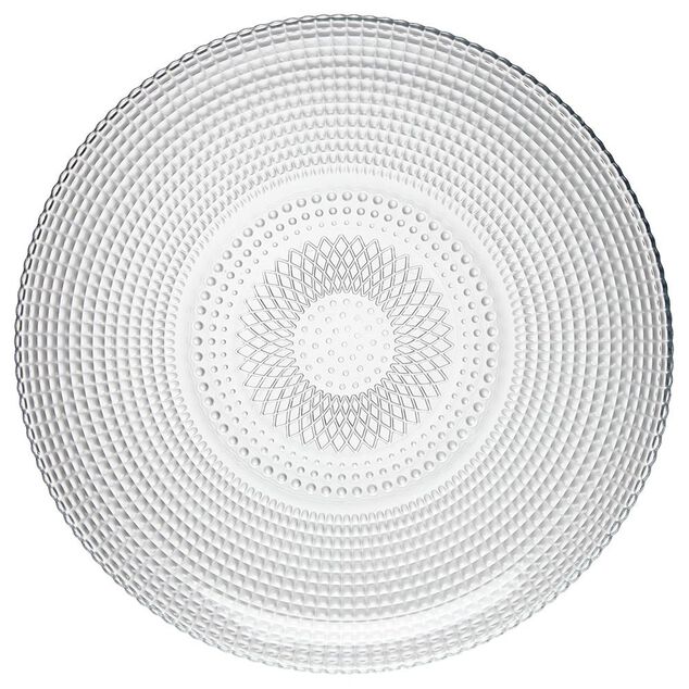 Assiette plate ronde effet relief blanc transparent &Oslash;26,8 cm