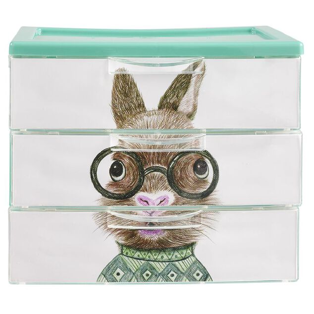 Bo&icirc;te bloc 3 tiroirs plastique d&eacute;cor animal H15,5 cm