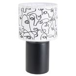 Lampe &agrave; poser fa&iuml;ence abat jour motif line art visage