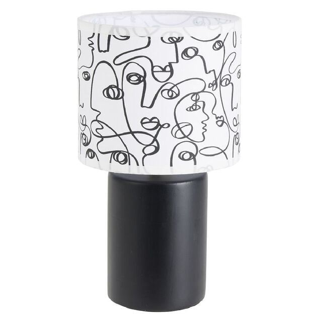 Lampe &agrave; poser fa&iuml;ence abat jour motif line art visage