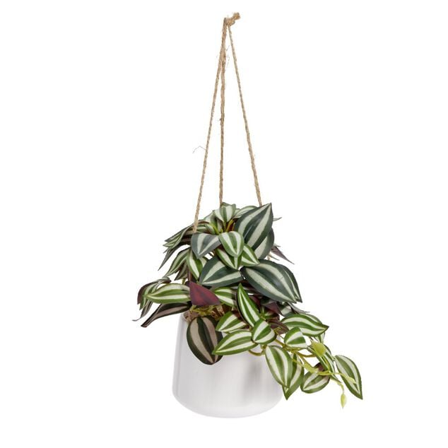Plante artificielle &agrave; suspendre pot blanc mis&egrave;re H33cm