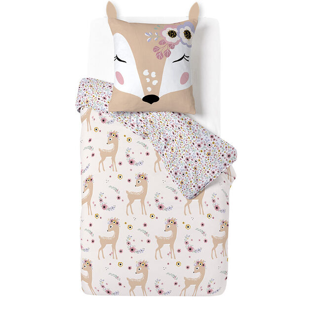 Parure de lit enfant 1 personne 140x200cm r&eacute;versible motif floral rose