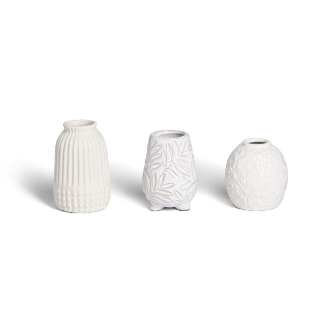 Lot de 3 vases d&eacute;co c&eacute;ramique blanc